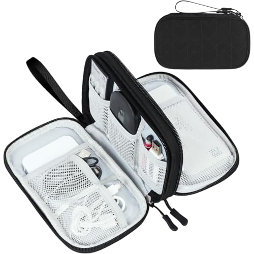 FYY Travel Organizer Pouch Electronic Accessories Carry Case Portable Waterproof Double Layers All-in-One Storage Bag for Cable, Cord, Charger, Phone, Pattern Black - color: Black Quilted, size: Small
