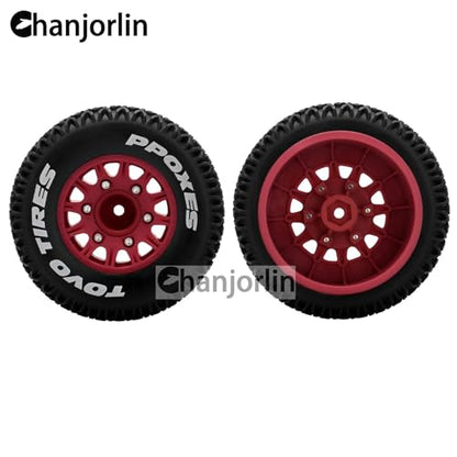1/10 1/8 RC Short Course Truck Tires OD 112mm and Wheels 12mm 14mm 17mm Hex for 1:8 1:10 Scale Off Road Truck Car Traxxas Slash 2WD 4×4 Axial Losi Redcat Rc4wd Arrma Senton 4PCS (Red) - color: Red