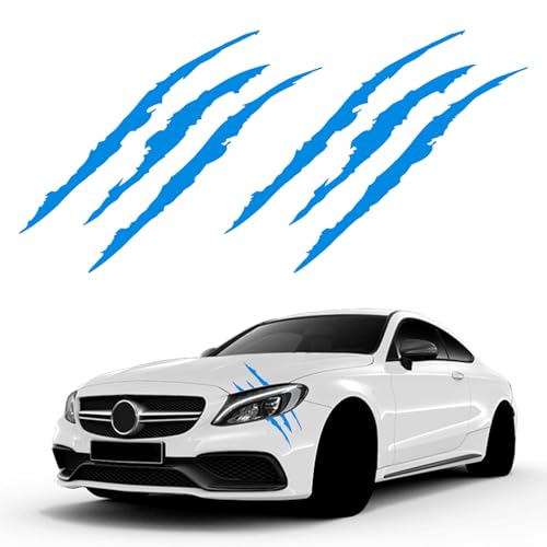 Monster Claw Sticker 2PCS Reflective Monster Energy Stickers with Stripes Scratch Marks for Car Hood Headlights Motorbike Truck Decors, Waterproof Vinyl Light Bumper Claw Scratch Sticker(Blue) - color: Blue