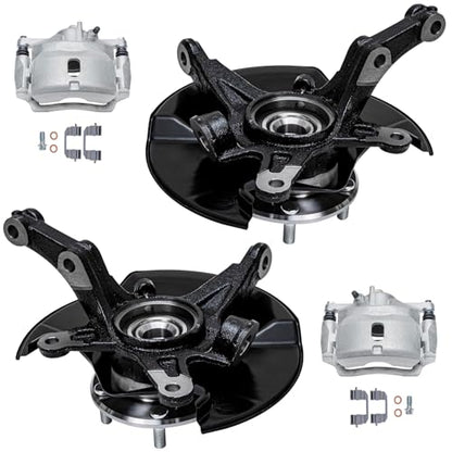 Detroit Axle - 4pc Front Steering Knuckles Kit for 06-11 Honda Civic, 2 | Disc Brake Calipers w/Bracket 2 Steering Knuckles & Wheel Bearing Hubs 2006 2007 2008 2009 2010 2011 Replacement - size: 4BU47731/Kit