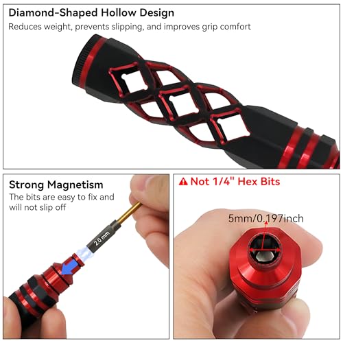 RC Hex Driver Set - 5 in 1 Hex Screwdriver Set 1.5mm 2.0mm 2.5mm 3.0mm Phillips Screwdrivers Allen Repair Tools for Traxxas SCX24 TRX4 Arrma Helicopter RC Car Tool Kit Red - color: Red