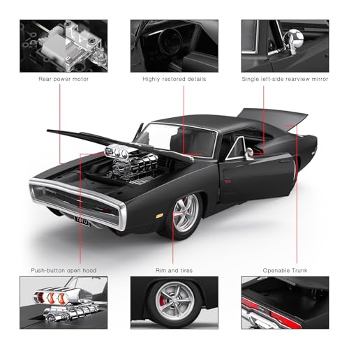 RASTAR RC Cars 1:16 Fast & Furious 1970 Dodge Charger R/T Remote Control Car, Toy Muscle Cars for Boys, Matt Black 2.4G