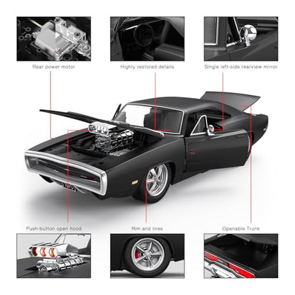 RASTAR RC Cars 1:16 Fast & Furious 1970 Dodge Charger R/T Remote Control Car, Toy Muscle Cars for Boys, Matt Black 2.4G