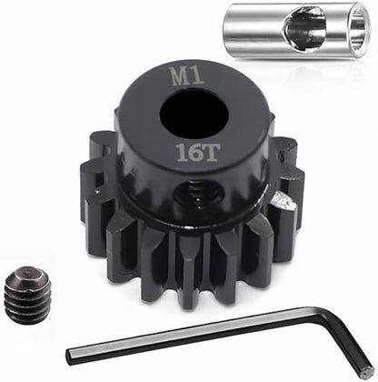 Steel Mod1 5mm Pinion Gear 1PCS,11-28T M1 Pinion Gear Metal Hardened Steel Fit 5mm RC Motor Shaft with 3.175mm Coupler Compatible with 1/5 1/6 1/8 1/10 1/14 RC Brushless Brush Motor (16T) - size: 16T
