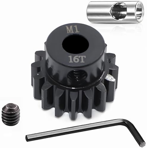 Steel Mod1 5mm Pinion Gear 1PCS,11-28T M1 Pinion Gear Metal Hardened Steel Fit 5mm RC Motor Shaft with 3.175mm Coupler Compatible with 1/5 1/6 1/8 1/10 1/14 RC Brushless Brush Motor (16T) - size: 16T