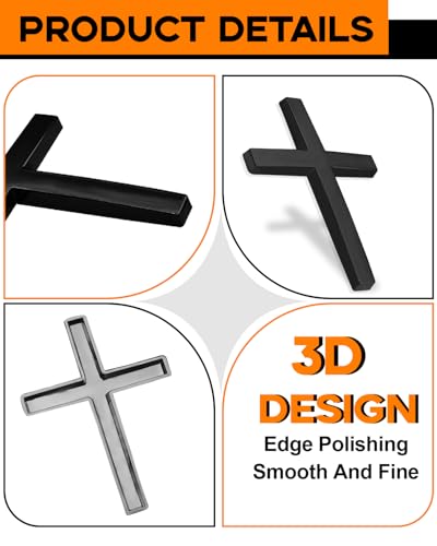 2PCS Metal Jesus Cross Car Emblem, 2.5"×1.8" 3D Silver Alloy Religious Jesus Christ Cross Badge Stickers, Self-Adhesive Automotive Christian Decals for Car Body, Tailgate, Window (Black) - color: black