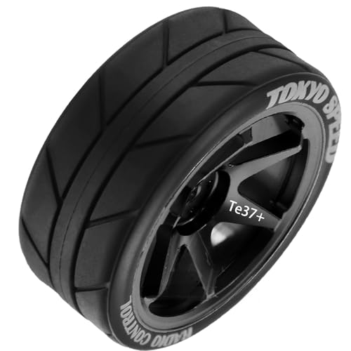 1/10 RC On Road Tires OD 65mm and Aluminum Street Wheels 12mm Hex Touring Tyres for 1:10 Rally Racing Drift Car Tamiya TT01 TT02 XV01 HPI KYOSHO HSP PTG2 Traxxas TA06 A959 PTG2 (Black) - color: Black
