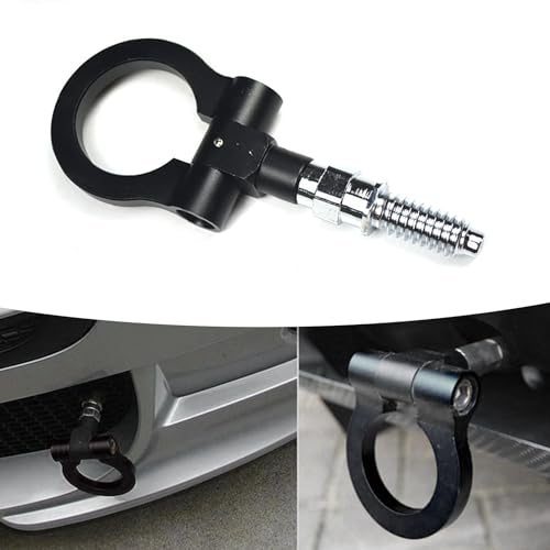 QODOLSI Pack-1 Car Front Bumper Tow Hook, Trailer Ring Replacement, Aluminum Bumper Pull Ring, Racing Recovery Hook, Screw-on Vehicle Modification Kit, for Most Cars, Trucks, Trailers (Black) - color: Black