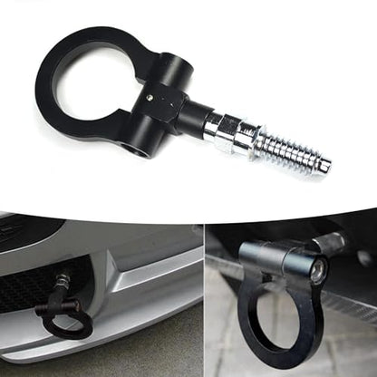 QODOLSI Pack-1 Car Front Bumper Tow Hook, Trailer Ring Replacement, Aluminum Bumper Pull Ring, Racing Recovery Hook, Screw-on Vehicle Modification Kit, for Most Cars, Trucks, Trailers (Black) - color: Black