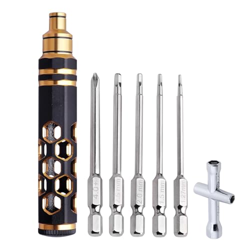 5 in 1 RC Hobby Repair Tools Kit, Hex Driver Set Allen Wrench with Drill Bits, Hex Bit Set & Phillips Screwdriver Bits, Alloy Handle Tool Set for RC Car Truck Crawler Helicopter Drone Boat