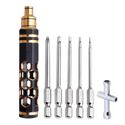 5 in 1 RC Hobby Repair Tools Kit, Hex Driver Set Allen Wrench with Drill Bits, Hex Bit Set & Phillips Screwdriver Bits, Alloy Handle Tool Set for RC Car Truck Crawler Helicopter Drone Boat
