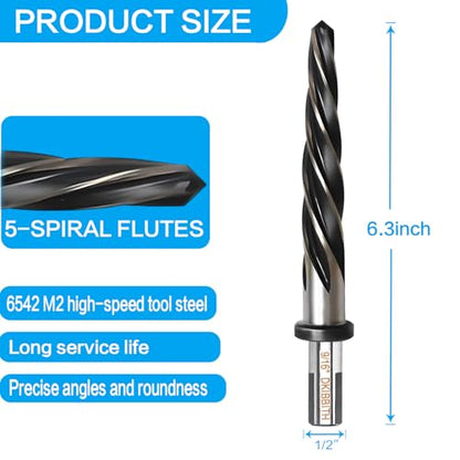 9/16" Bridge Construction Reamer Drill Bit, M2 HSS Taper Chucking Reamer for Steel Alloy Metal Wood Plastic, 1/2" Non-Slip Shank, 5-Spiral Flutes Car Reamer, to Align or Enlarge Holes, 14mm - size: 9/16"