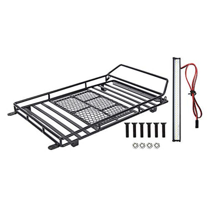 RC Crawler Roof Rack, Heavy Duty Metal with Bright LED Lights, Luggage Carrier for 1/10 Scale for RC Enthusiasts Off-Road Adventures