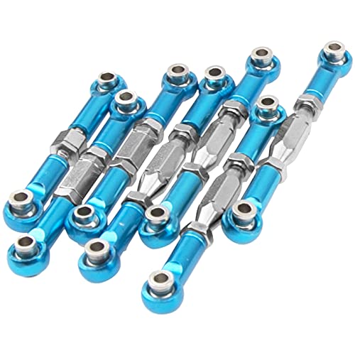 Metal 144001 Steering Linkage Turnbuckles Rod Camber Links Tie Rods Pull Rod Compatible with Wltoys 144001 124019 124018 1/14 RC Car Buggy (Blue)