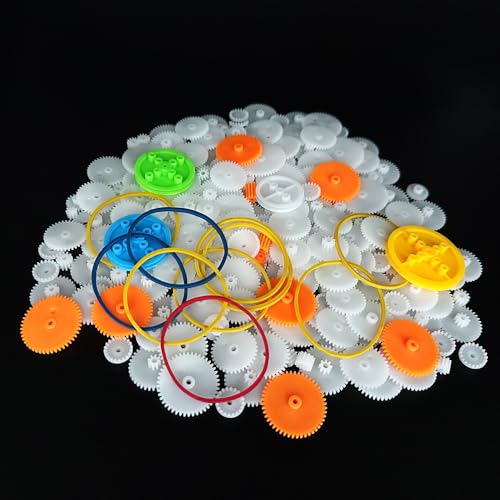 225PCS Plastic Gear Set Module 0.5 Spindle Gear Single Gear Double Reduction Gear Belt Pulley Small Motor Gears for DC Motor RC Car Truck Robot Helicopter Gear Replacement DIY Model Toy Gear Kit (225)