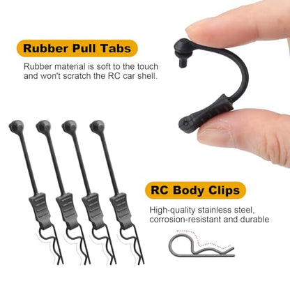 20pcs HobbyPark Universal RC Car Body Clips and Retainer for All 1/10 1/12 Scale Arrma Traxxas Axial SCX10 Losi Redcat HPI Exceed Scale Models Black Pins - size: 1.2mm Rod Black Clips