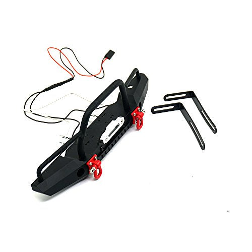 Aluminum Metal Front Bumper with LED Headlights Towing Shackles for TRX4,SCX10-ii 1/10th RC Crawler Car