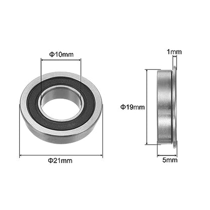 uxcell F6800-2RS Flanged Ball Bearing 10x19x5mm Double Sealed Chrome Steel Flange Bearings, 10pcs - size: F6800-2RS