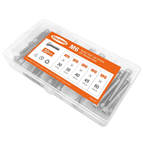 M6 x 30mm 35mm 40mm 45mm 50mm Hex Socket Head Cap Screws Bolts 304 Stainless Steel Metric Machine Allen Hex Drive, Fully Threaded, Assortment Kit 50PCS - size: M6 x 30/35/40/45/50mm (50PCS)