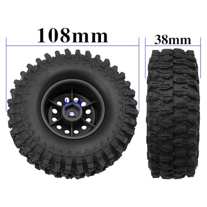 RC 1/10 1.9" Rubber Tires OD 108mm & 12mm Hex Hub Wheel Rims Compatible with Axial SCX10 90046 AXI03007 Traxxas TRX4 Tamiya CC01 D90 TF2 HSP 1/10 RC Crawler Car (Black) - color: Black