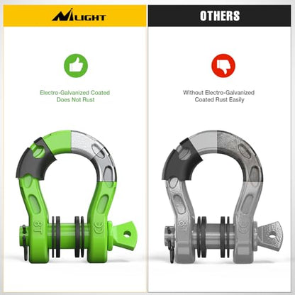 Nilight Mega D-Ring Shackles, 3/4" Heavy Duty Recovery Tow Shackle | 7/8" Screw Pin, 2Pcs Green, 68,000 lbs Break Strength(17,000 lb WLL), Forged Steel, Off-Road Recovery, Fits Tow Strap Winch - color: Green 3/4" 31 Ton 2 Pack, size: Shackle
