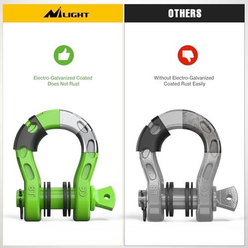 Nilight Mega D-Ring Shackles, 3/4" Heavy Duty Recovery Tow Shackle | 7/8" Screw Pin, 2Pcs Green, 68,000 lbs Break Strength(17,000 lb WLL), Forged Steel, Off-Road Recovery, Fits Tow Strap Winch - color: Green 3/4" 31 Ton 2 Pack, size: Shackle