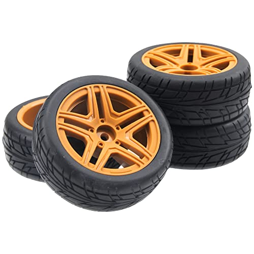 OD2.75'' 12mm Hex Hub Wheel Rims Nylon & Rubber Tires Compatible with HSP Tamiya HPI Kyosho Traxxas WLtoys 1/10 1/12 On-Road Touring Car,Wltoys 144001 Traxxas 1/16 Slash RC Buggy (Brown) - color: Brown