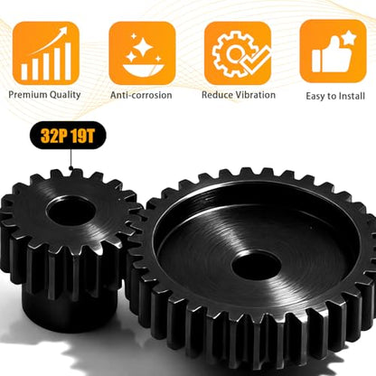 32P 19T RC Car Gear Set | 45# Steel Black Oxide | 5mm Bore +0.03mm | Precision Engineered Motor Pinion Gear Compatible with Traxxas/ARRMA/HPI/Kyosho (3-Pack with M4 Set Screws) - style: 3Pcs 19T