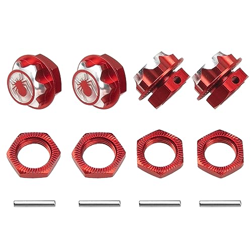 17mm Wheel Hex Cover Lock Anti-Skid Dust Nut & 17mm Wheel Hex Hubs Tires Adapter Compatible with Traxxas HPI HSP Losi Axial Kyosho Tamiya Redcat Himoto 1/8 RC Car (Red) - color: Red