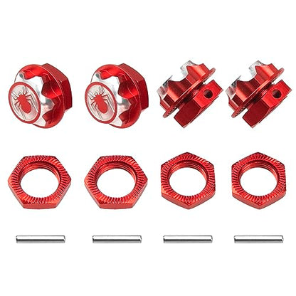 17mm Wheel Hex Cover Lock Anti-Skid Dust Nut & 17mm Wheel Hex Hubs Tires Adapter Compatible with Traxxas HPI HSP Losi Axial Kyosho Tamiya Redcat Himoto 1/8 RC Car (Red) - color: Red