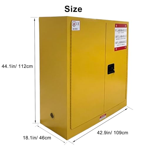 Flammable Liquid Hazardous Storage Cabinet 43"x18"x43" Fire Proof Safe | 30 Gal Lockers, Dual Vents, 2 Manual Closing Doors, Adjustable Shelf, OSHA Compliant, For Gasoline Liquid Fuel Chemical - size: 43"*18"*44"