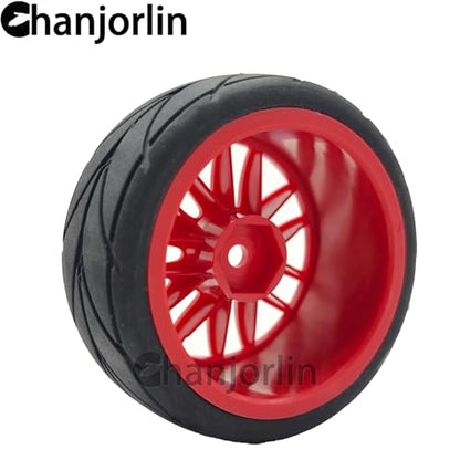 RC 1/10 On Road Touring Tires & Wheels 12mm Hex Hard Plastic Rims OD 65mm Street Racing Tyre for 1:10 1/12 Rally Drift Car Tamiya TT01 TT02 Traxxas XV02 XV01 HPI KYOSHO PTG2 4PCS (Red) - color: Red