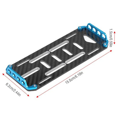 RC Battery Mount Plate, Aluminium Alloy Carbon Fiber Battery Protective Plate 15.5x6.2x1.5cm/6.10x2.44x0.59in Mounting Board for 1/10 Scale RC Car (Blue) - color: Blue