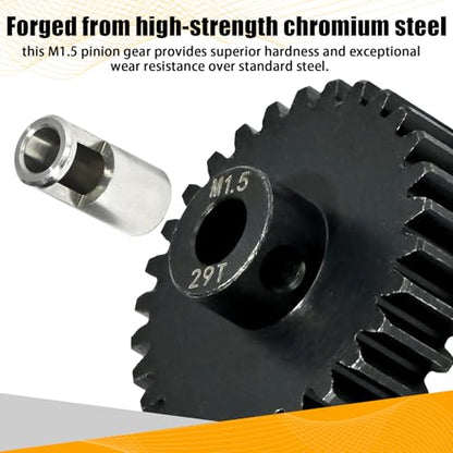 M1.5 29T Pinion Gear 8mm Bore with 8mm to 5mm Shaft Adapter Sleeve, Chromium Steel Motor Gear with Set Screw & Hex Key for Traxxas ARRMA Losi 1/5 1/8 RC Cars - size: 29T