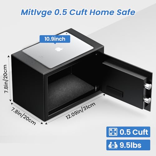0.5 Cu Ft Mini Safe Box with Fireproof Document Bag, Money Safe with Keys & Pass Code & Wall Mount Kits, Small Safes with Smart Alert System for Money, Jewelry, and Documents【2026 New】 - size: 0.5 Cubic Feet