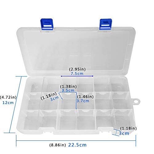 Qualsen 2 Pack 18 Grid Clear Plastic Bead Organizer Box with Adjustable Dividers, Tackle Box Organizer for Beads Jewelry Art Craft Earrings Nail Fishing Tackle and Small Items - size: 18 Gird-2pcs