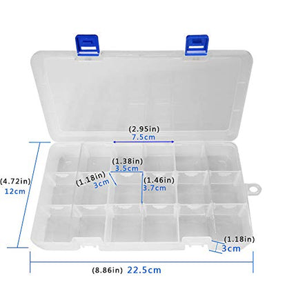 Qualsen 4 Pack 18 Grid Plastic Organizer Box with Adjustable Dividers, Bead Organizer Box for Jewelry, Beads, Earrings, Tools, Fishing Hooks, and Small Accessories - size: 18 Gird-4pcs