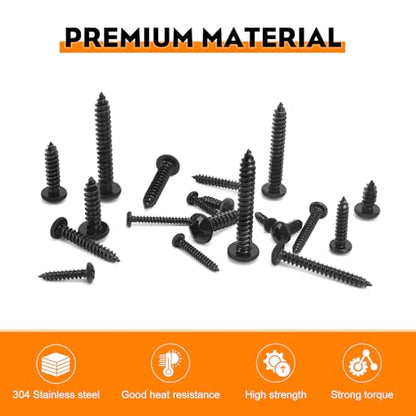 542PCS #4#6#8#10#12 Phillips Head Screw Set Stainless Steel Wood Screws Assortment Kit, Assorted Sheet Metal Self Tapping Screws, 18-8(304) Stainless Steel (pan Black) - style: pan black