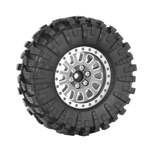4PCS 1.3" Aluminum Alloy Beadlock Wheel Rims All-Terrain Tyre 70mm Rubber Tires Set with 5mm & 7mm Hex for 1/12 1/14 1/18 1/24 RC Rock Crawler Car Upgrade Parts (C-Gray) - color: C-gray