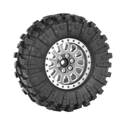 4PCS 1.3" Aluminum Alloy Beadlock Wheel Rims All-Terrain Tyre 70mm Rubber Tires Set with 5mm & 7mm Hex for 1/12 1/14 1/18 1/24 RC Rock Crawler Car Upgrade Parts (C-Gray) - color: C-gray