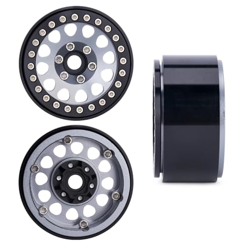 1.9 Beadlock Wheels for 1/10 RC Crawler, Aluminum 1.9 RC Wheel Rims with 12mm Hex, Metal Beadlock Wheel Set for 1/10 RC Rock Crawler, 4PCS (Titanium) - color: Titanium