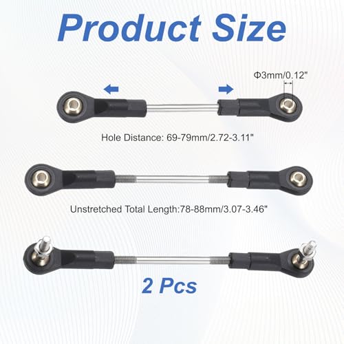 MECCANIXITY 2Pcs Adjustable Turnbuckles Camber Link, 69-79mm Turnbuckle Rod Steering Servo Linkage with M3 Ball Head Rod Ends for RC Car Replace Parts - size: 69-79mm