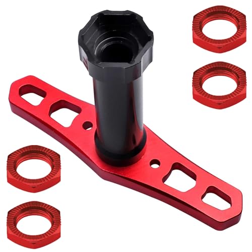 HobbyPark Aluminum 17mm Wheel Nuts with Hex Wrench for Arrma Typhon Kraton 6S 3S Traxxas E-Maxx E-Revo 1/8 RC Cars Monster Trucks Off Road Buggy, 4pcs (with Red Nuts)