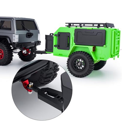 AMK 1/18 1/24 RC Crawler Trailer, Scale Off-Road Camping Trailer with Roof Rack & Storage Box, Tow Trailer for SCX24 TRX4M FCX24 AX24 Bronco Defender K10 F150 RC Accessories (Green) - color: Green