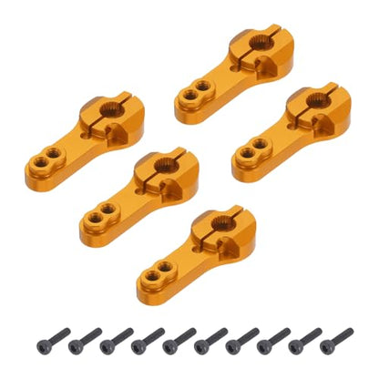 MECCANIXITY 5 Pcs Aluminum Servo Horn 25T Steering Arm 35mm Length Gold Suitable for DIY RC Car/Boat/Airplanes Boat Model Accessories with 2 Pcs Screws - color: Gold