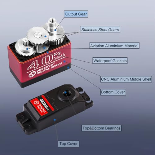 2Pcs 40KG Digital RC Servo with 25T Servo Arm, DS3240MG Full Metal Gear High Torque Steering RC Servo for 1:8 1:10 Scale RC Cars Crawlers Buggy Trucks Airplane Control Angle 180°