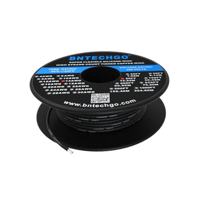 BNTECHGO 14 Gauge Silicone Wire Black 50ft Stranded Tinned Copper Wire | Flexible 14 AWG Stranded Wire Silicone Rubber Insulation For RC Models, Drone, Robot, Battery, EV Charger, 3D Printer, DIY - color: Black, size: silicone wire 50ft
