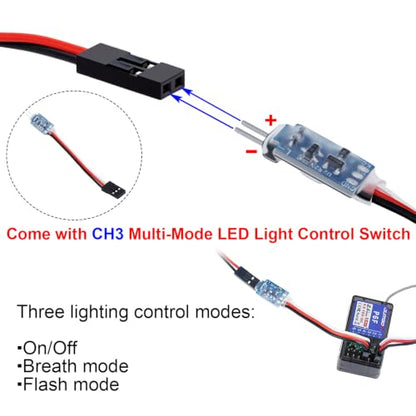 Aluminum RC Light Bar 16 LED 80mm Roof Light with CH3 Light Control Switch Kit for 1/10 1/18 TRX4M Defender RC Crawler Car - size: 80mm Roof Light Bar with CH3 Control