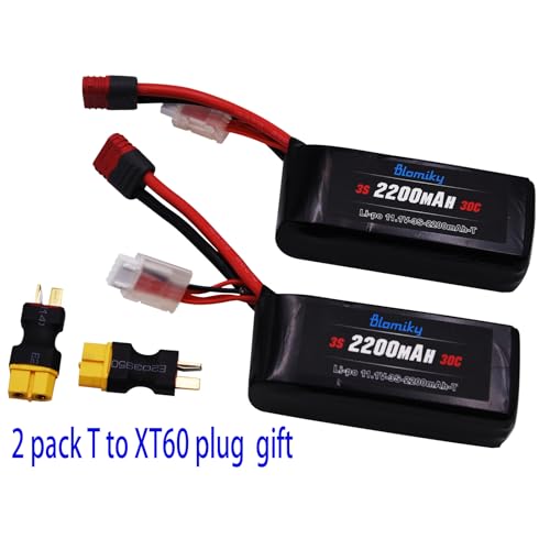 Blomiky 2 Pack 11.1V 3S 2200mAh 30C Shorty Li-PO Rechargeable T Plug Battery with XT60 Converter Suitable for MJX HP141 14209 14210 14301 14211 RC Trucks /3S 2200mAh T Shorty 2