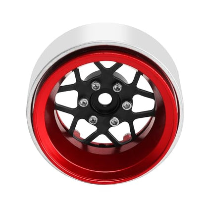 ModuWheel 1.3" Negative Offset Aluminum + Carbon Fiber Beadlock Wheels Rim for 1/24 1/18 AX24 SCX24 TRX4m Ascent18 RC Crawler,Star Pattern-1 (red) - color: Red